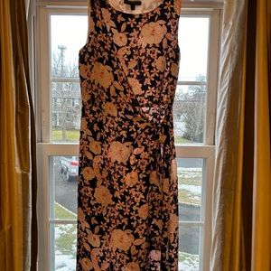 Summer floral dress. Great for work or daytime event. Blue, red and white.